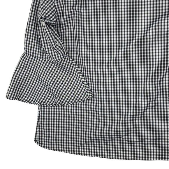 ALYX Blouse Womens XL White Black Split Bell Sleeve Checker Floral - Picture 11 of 12